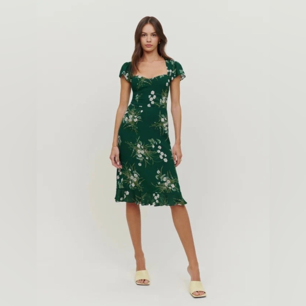Reformation Rosi Midi Dress Buena Green Floral Print